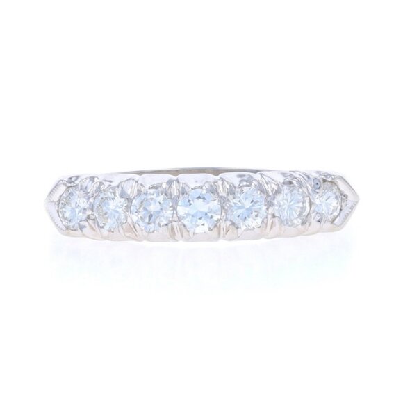 Platinum Diamond Vintage Wedding Band Round .63ctw Knife-Edge Seven-Stone Ring